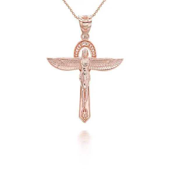 10K Solid Gold Egyptian Goddess Isis Pendant Charm - Yellow, Rose, or White